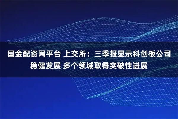 国金配资网平台 上交所：三季报显示科创板公司稳健发展 多个领域取得突破性进展